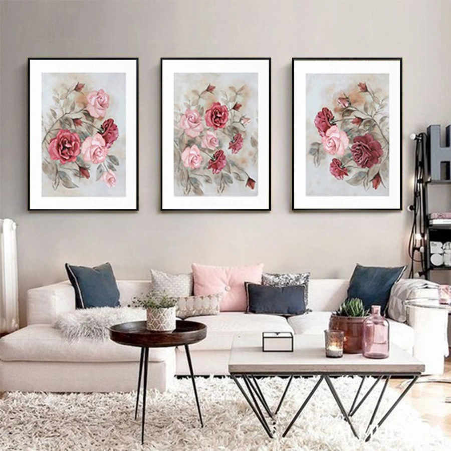 Çiçek Desenli Metal Çerçeveli Tablo Seti Siyah