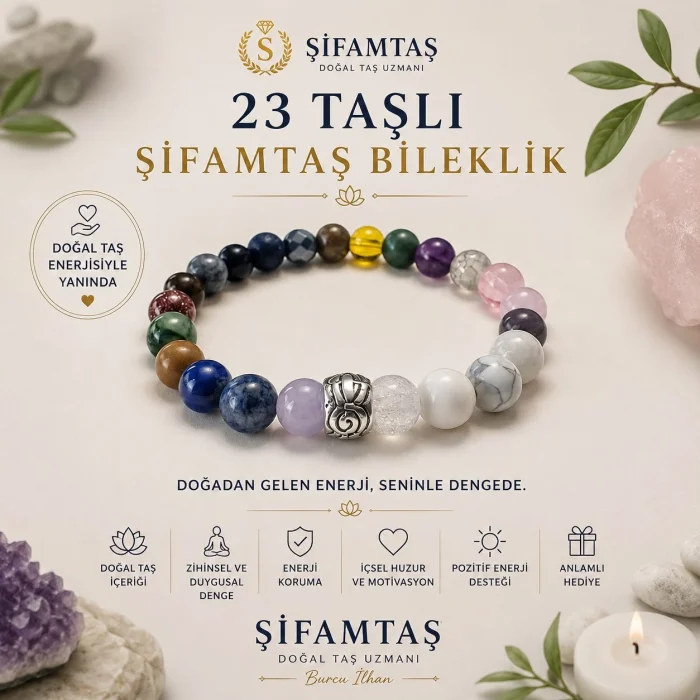 23 Taşlı Şifamtaş Doğal Taş Bileklik