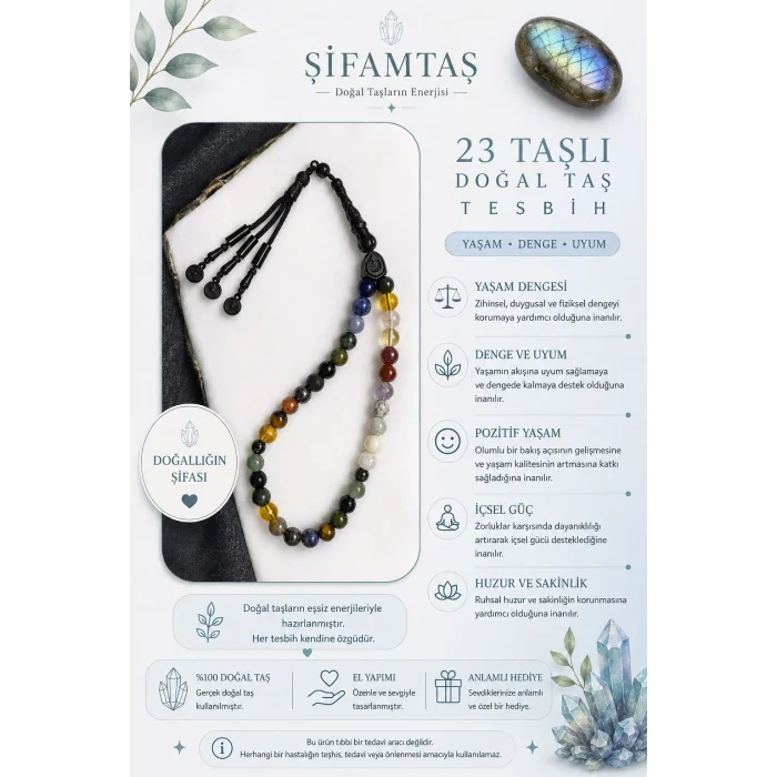 23 Taşlı Şifamtaş Doğal Taş Tesbih