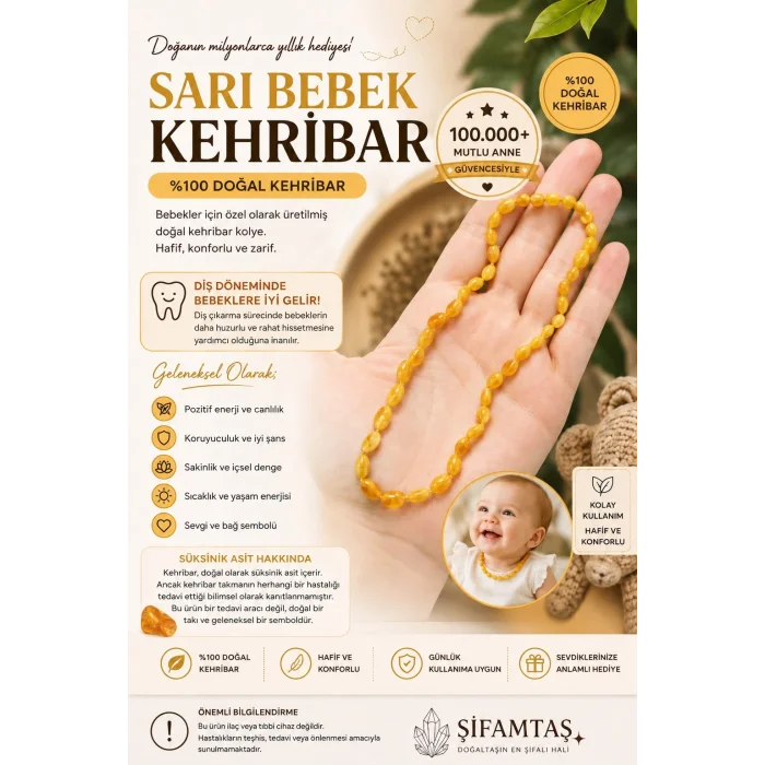 Sarı Kehribar Bebek Kolyesi