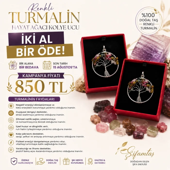 Renkli Turmalin Hayat Ağacı Kolye Ucu (2 Adet)