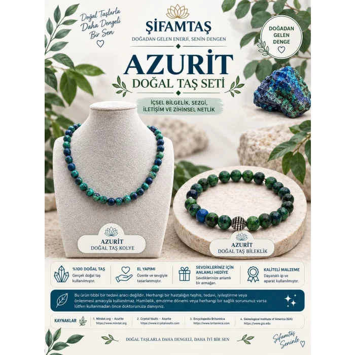Azurit Doğal Taş Seti (Bileklik ve Kolye)