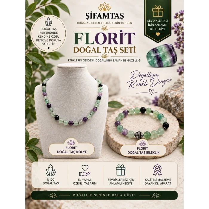 Florit Doğal Taş Seti (Bileklik ve Kolye)