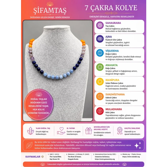 7 Çakra Doğal Taş Kolye