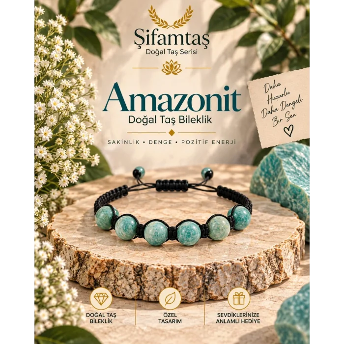 Amazonit Doğal Taş ipli Bileklik