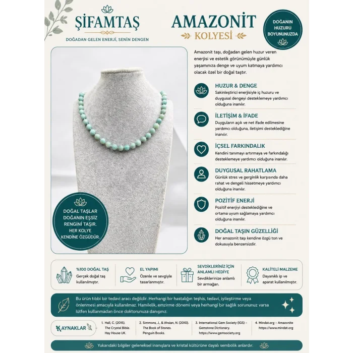 Amazonit Doğal Taş Kolye