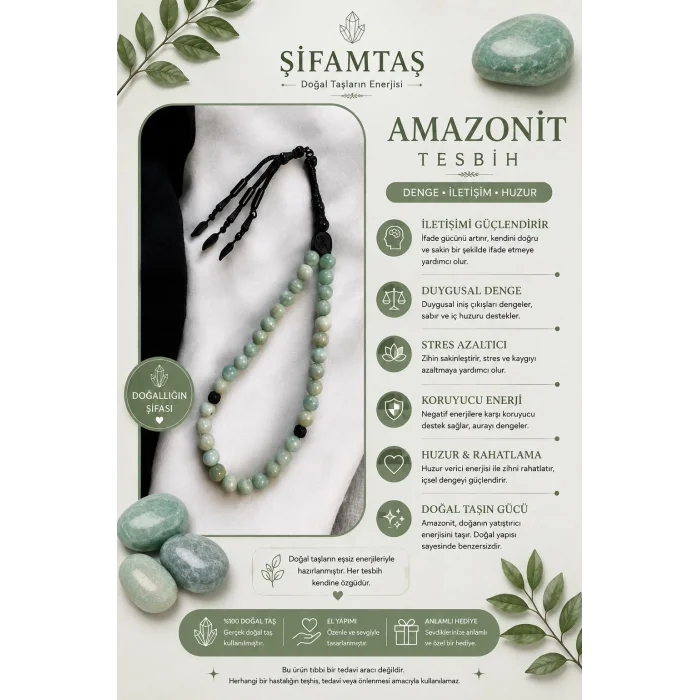 Amazonit Doğal Taş Tesbih