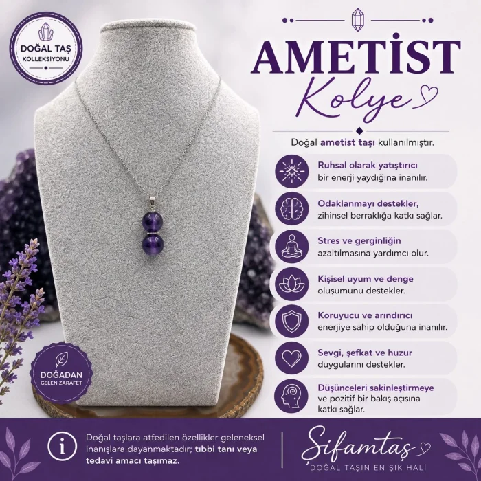Ametist (3) Doğal Taş Kolye Ucu