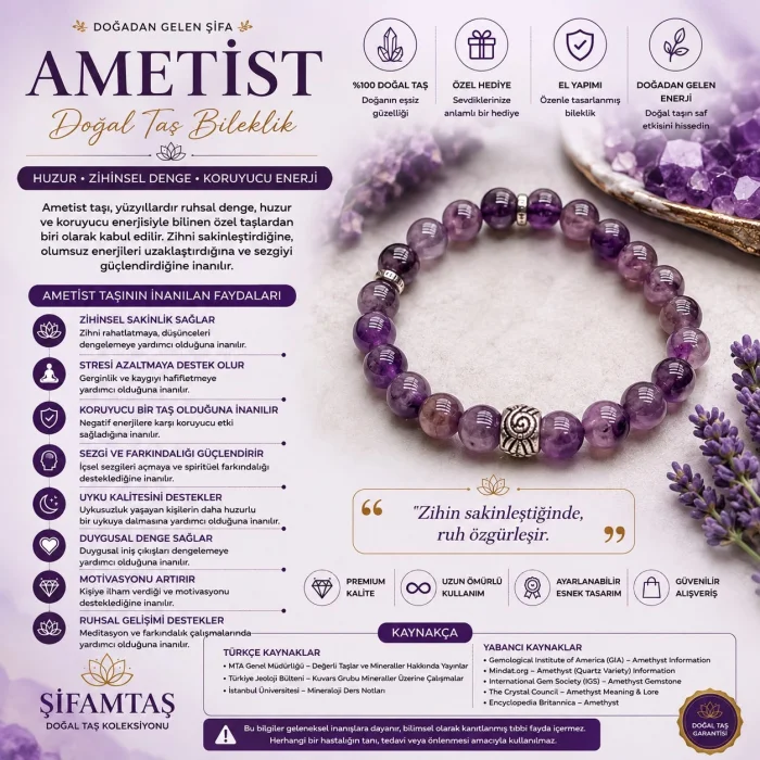 Ametist Doğal Taş Bileklik