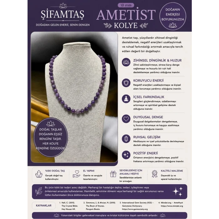 Ametist Doğal Taş Kolye (10 mm)
