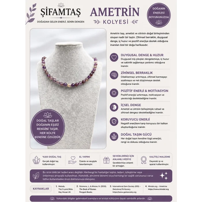 Ametrin Doğal Taş Kolye