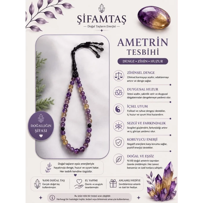 Ametrin Doğal Taş Tesbih