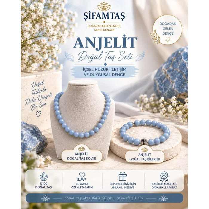 Anjelit Doğal Taş Seti (Bileklik ve Kolye)