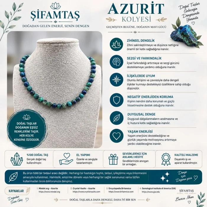Azurit Doğal Taş Kolye
