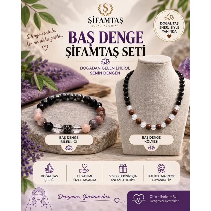 Baş Denge Doğal Taş Seti (Bileklik ve Kolye)