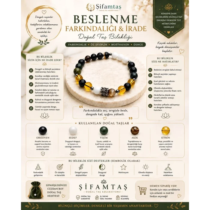 Beslenme Denge Doğal Taş Bilekliği