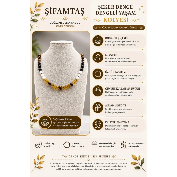 Beslenme Denge Doğal Taş Kolyesi