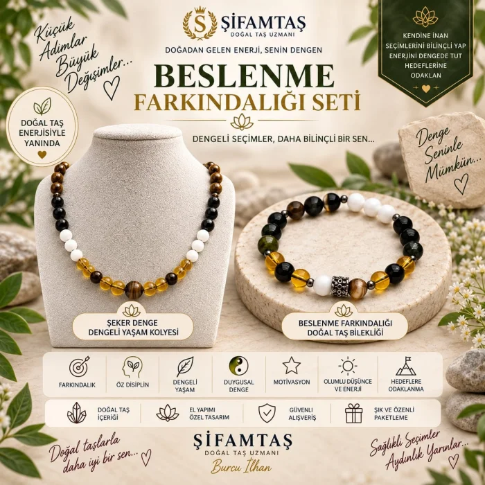 Beslenme Denge Doğal Taş Seti (Bileklik ve Kolye)