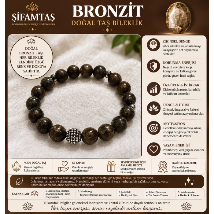 Bronzit Doğal Taş Bileklik