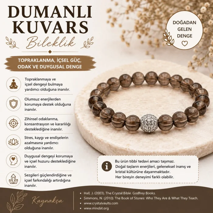 Dumanlı Kuvars Doğal Taş Bileklik