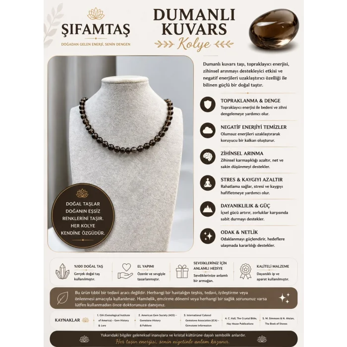 Dumanlı Kuvars Doğal Taş Kolye