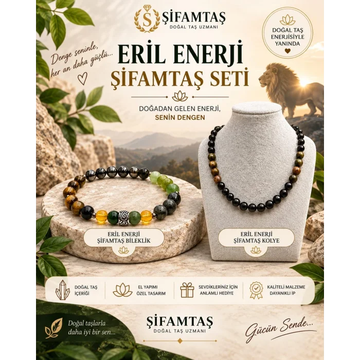 Eril Enerji Doğal Taş Seti (Bilekllik ve Kolye)