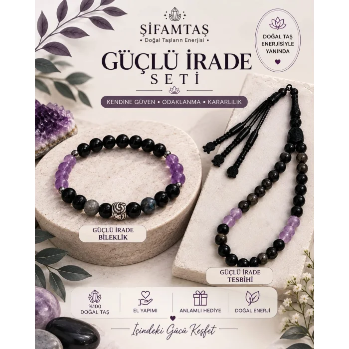 Güçlü İrade Doğal Taş Seti (Bileklik ve Tesbih)