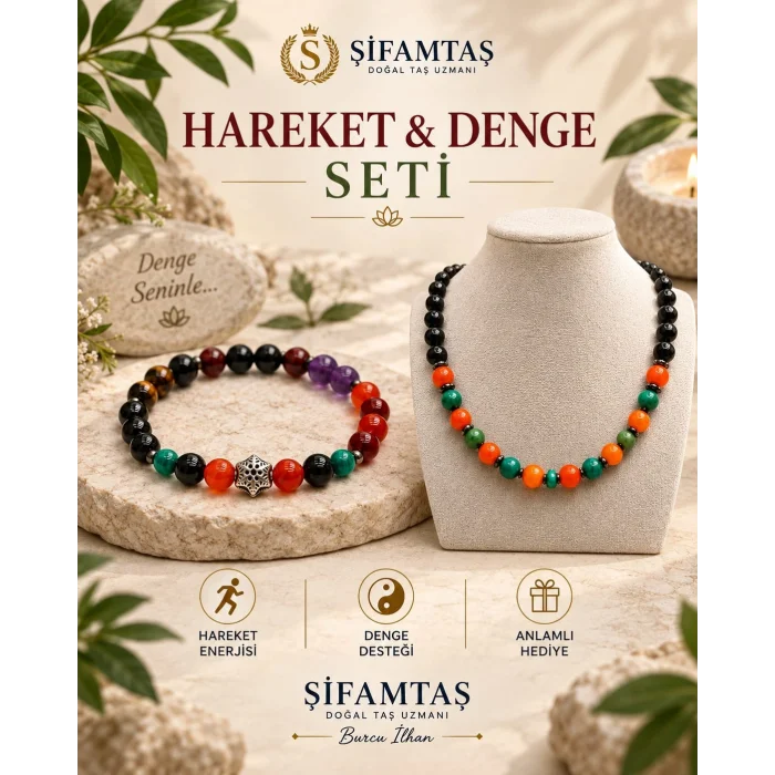 Hareket Denge Doğal Taş Seti (Bileklik ve Kolye)