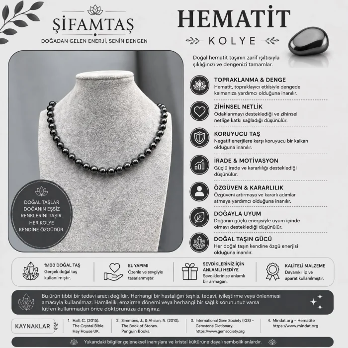 Hematit Doğal Taş Kolye