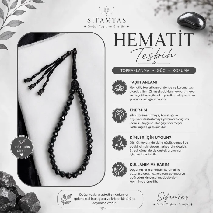 Hematit Doğal Taş Tesbih