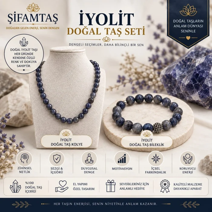 İyolit Doğal Taş Seti (Bileklik ve Kolye)