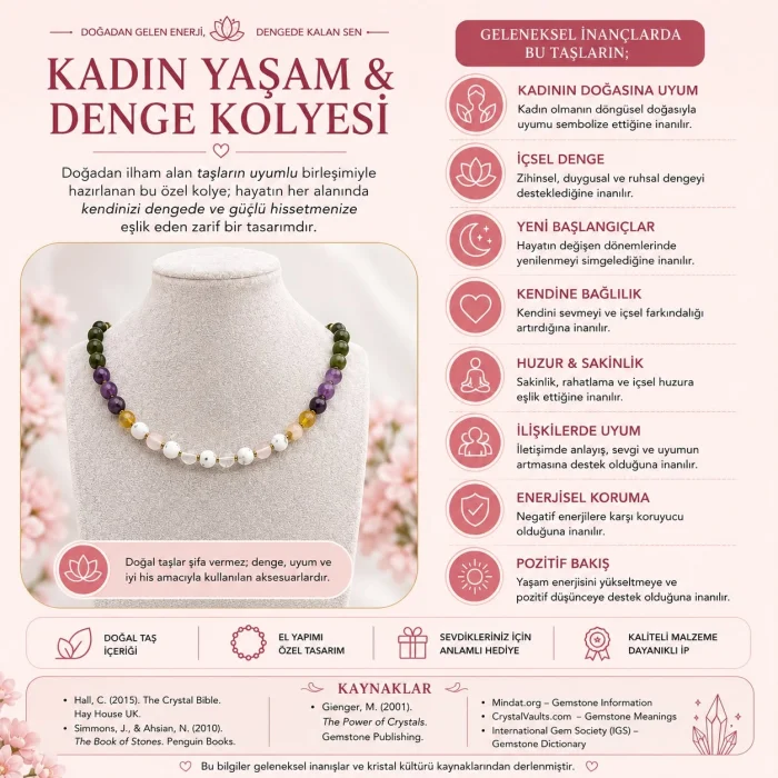 Kadın Yaşam ve Denge Doğal Taş Kolyesi