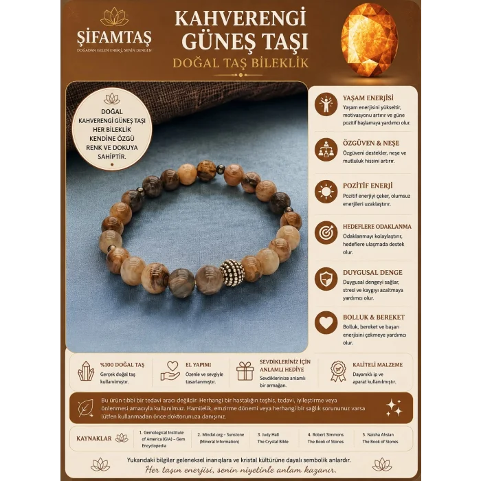 Kahverengi Güneş Doğal Taş Bileklik