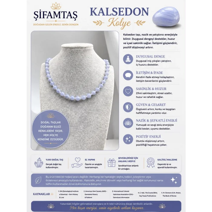 Kalsedon Doğal Taş Kolye