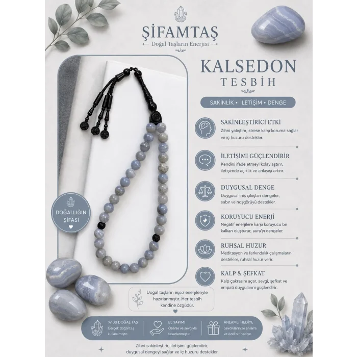 Kalsedon Doğal Taş Tesbih