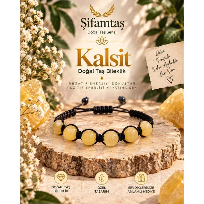 Kalsit Doğal Taş İpli Bileklik