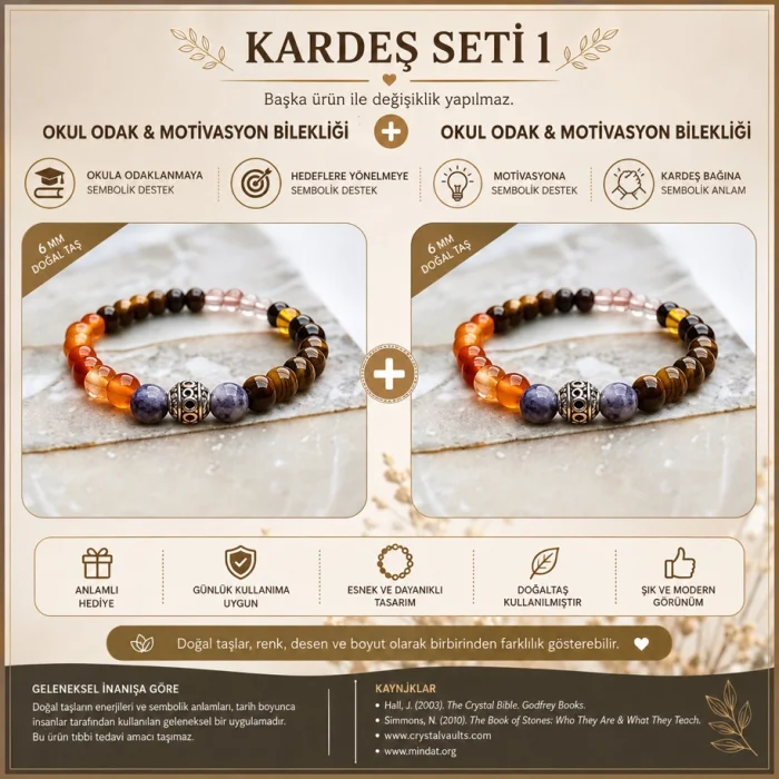 Kardeş Seti (Okul Başarı & Odak Bilekliği 2 Adet)