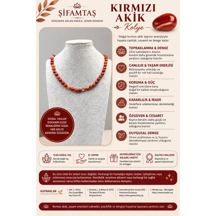 Kırmızı Akik Doğal Taş Kolye