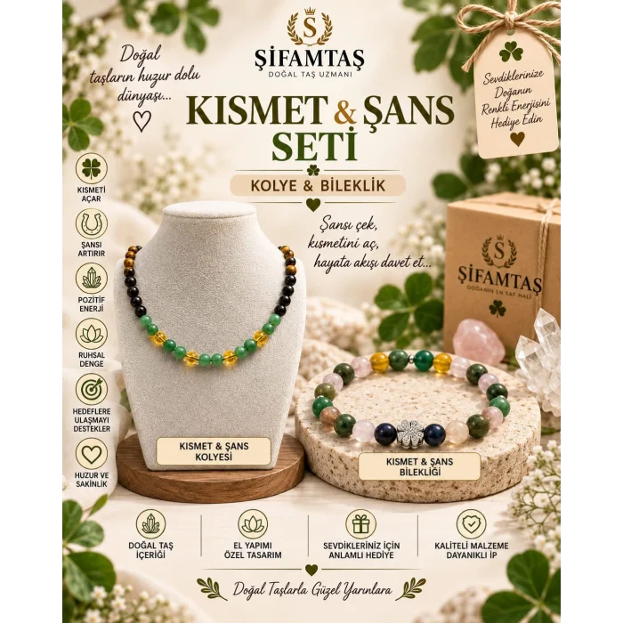 Kısmet & Şans Doğal Taş Seti (Bileklik ve Kolye)
