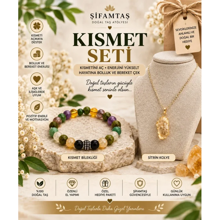 Kısmet & Şans Doğal Taş Seti (Bileklik ve Sitrin Kolye Ucu)
