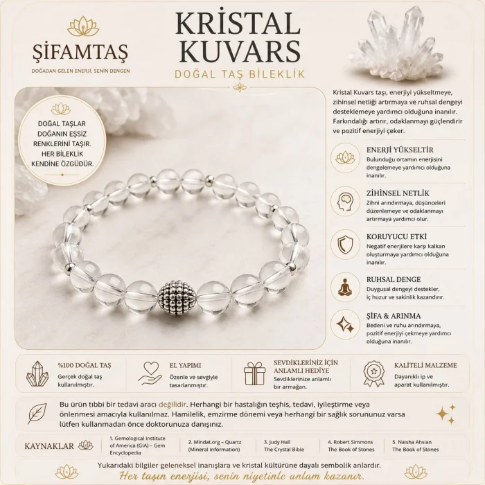 Kristal Kuvars Doğal Taş Bileklik