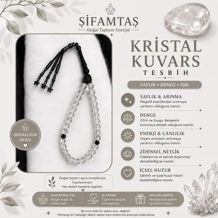 Kristal Kuvars Doğal Taş Tesbih