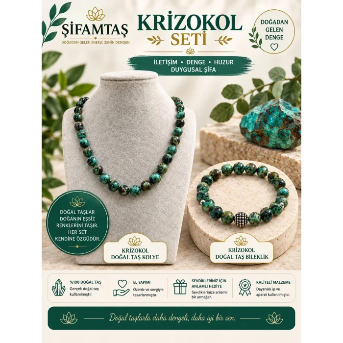 Krizokol Doğal Taş Seti (Bileklik ve Kolye)