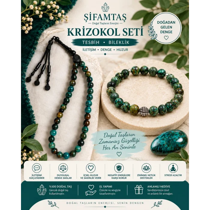Krizokol Doğal Taş Seti (Bileklik ve Tesbih)