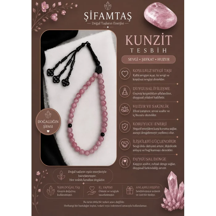 Kunzit Doğal Taş Tesbih