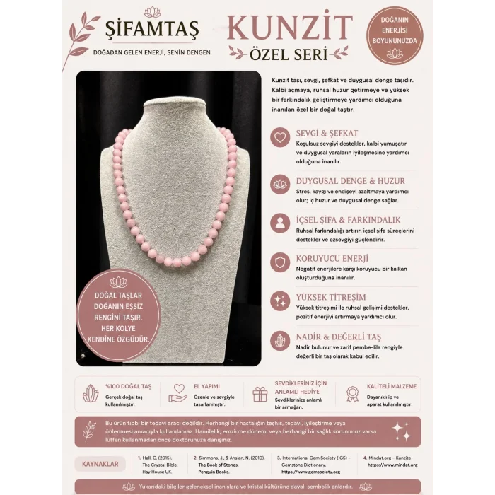 Kunzit Taşı Doğaltaş Kolye