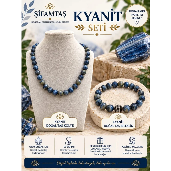 Kyanit Doğal Taş Seti (Bileklik ve Kolye)