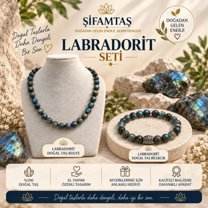 Labradorit Doğal Taş Seti (Bileklik ve Kolye)