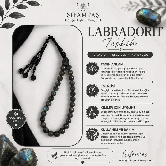 Labradorit Doğal Taş Tesbih