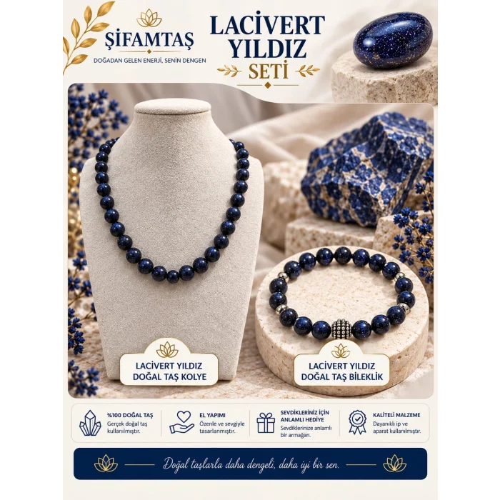 Lacivert Yıldız Doğal Taş Seti (Bileklik ve Kolye)